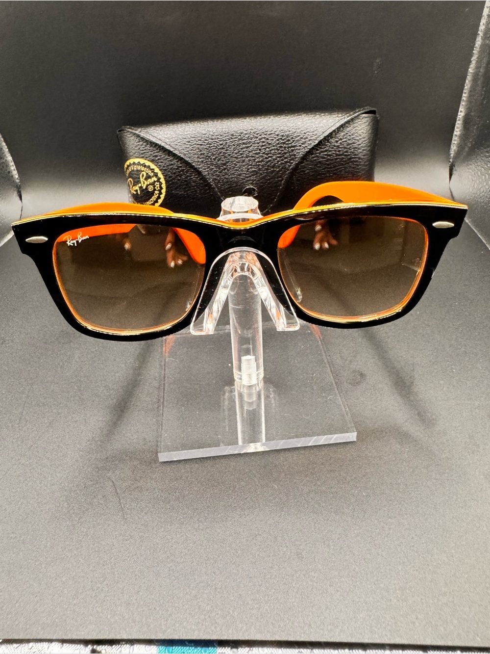 Ray-Ban Black & Orange Wayfarer Sunglasses for Men - Brown Lenses
